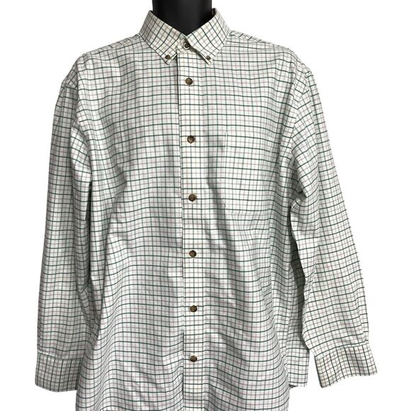 Cabelas Button Up Shirt Men L Green Plaid Long Sleeve 100% Cotton STAIN COLLAR - Picture 1 of 6